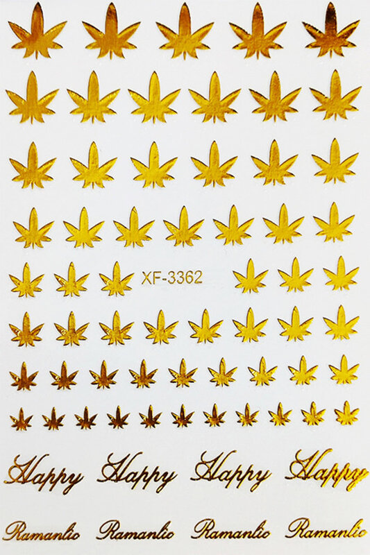 1pcs 3D Colorful Maple Leaf Nail Art Sticker Neon Weed Pot Decal Modern Leaf Gold/Silver/Green/Black/White Adhesive Nail Slider