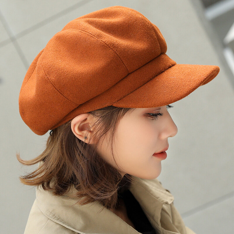 Осенне-зимние шапки для женщин, одноцветная восьмиугольная кепка Newsboy для мужчин и женщин, повседневная шерстяная шапка, Зимний берет для женщин, Кепка для художника
