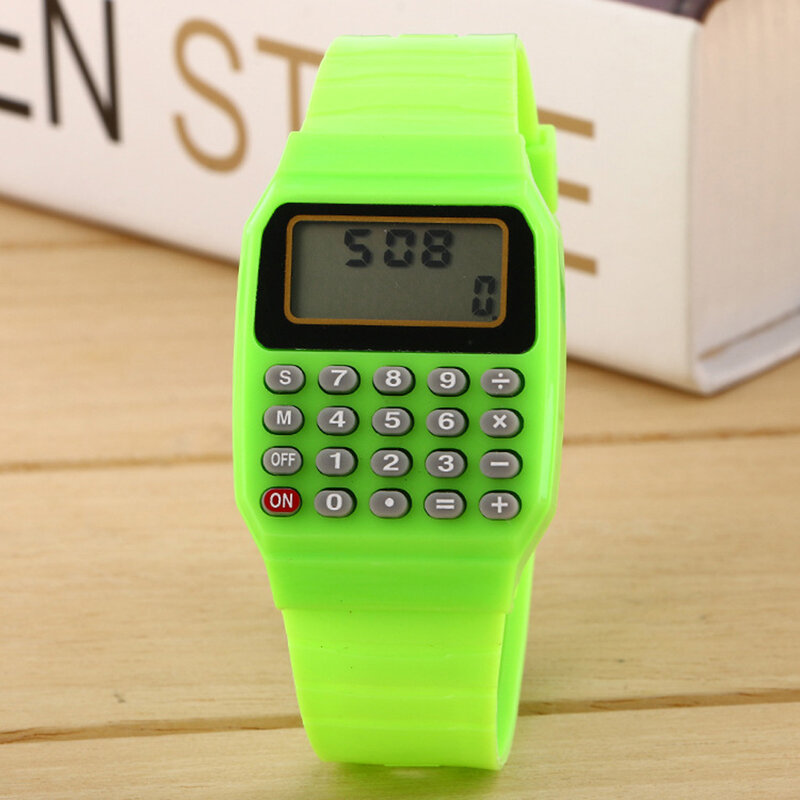 실리콘 날짜 다목적 전자 계산기 손목 시계, 어린이 패션
