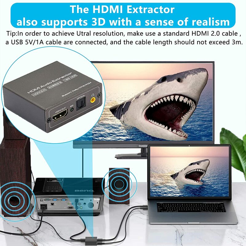 Convertidor de Extractor de Audio, convertidor óptico Toslink SPDIF HDCP2.2 3D Dolby, entrada Digital DTS para PC, cámara y TV, 4K, 60HZ, HDMI, 2,0