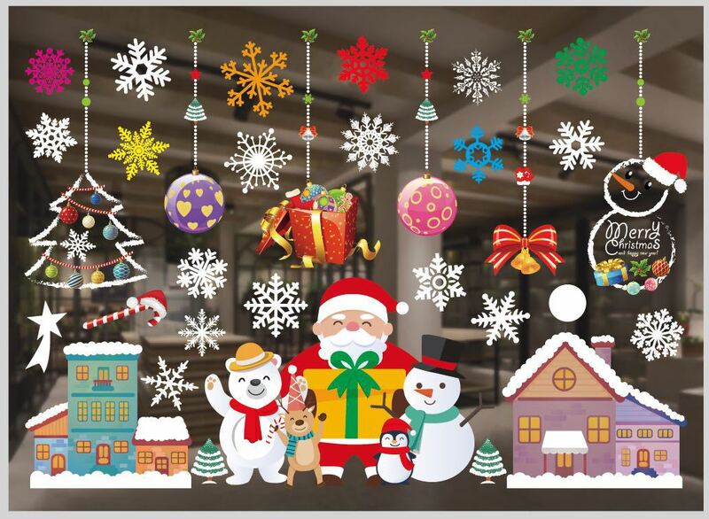 28ชนิดขนาดใหญ่Merryสติ๊กเกอร์ติดผนังคริสต์มาสSanta Snowflake Window Decor PVC Christmas Home Decor