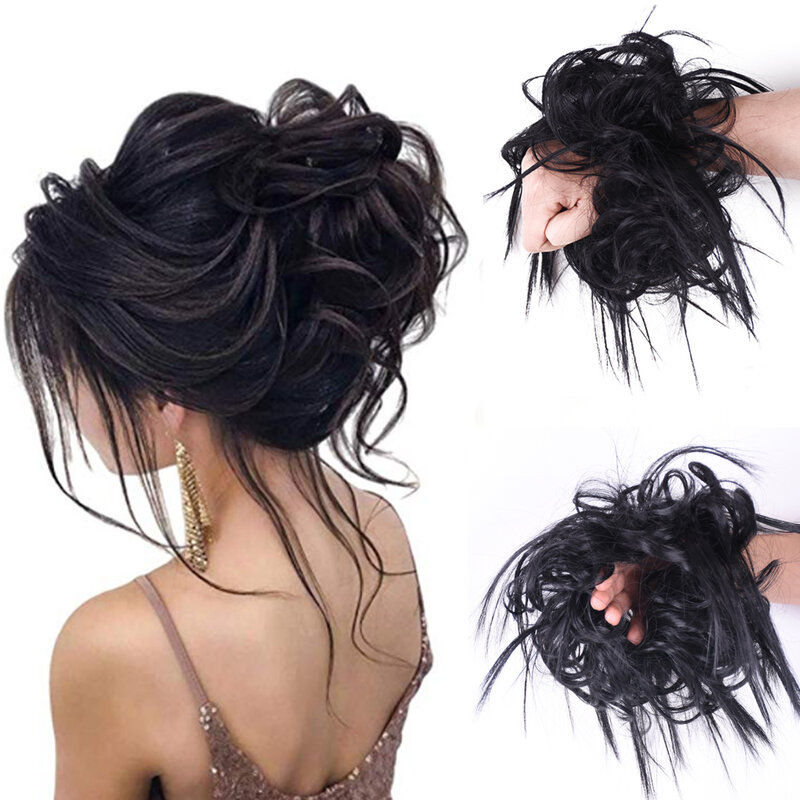 Messy Bun Scrunchie Elastic Band Chignon Hair Bun Curly Updo Cover Synthetic Hairpiece For Women Donut Wrap Ponytail