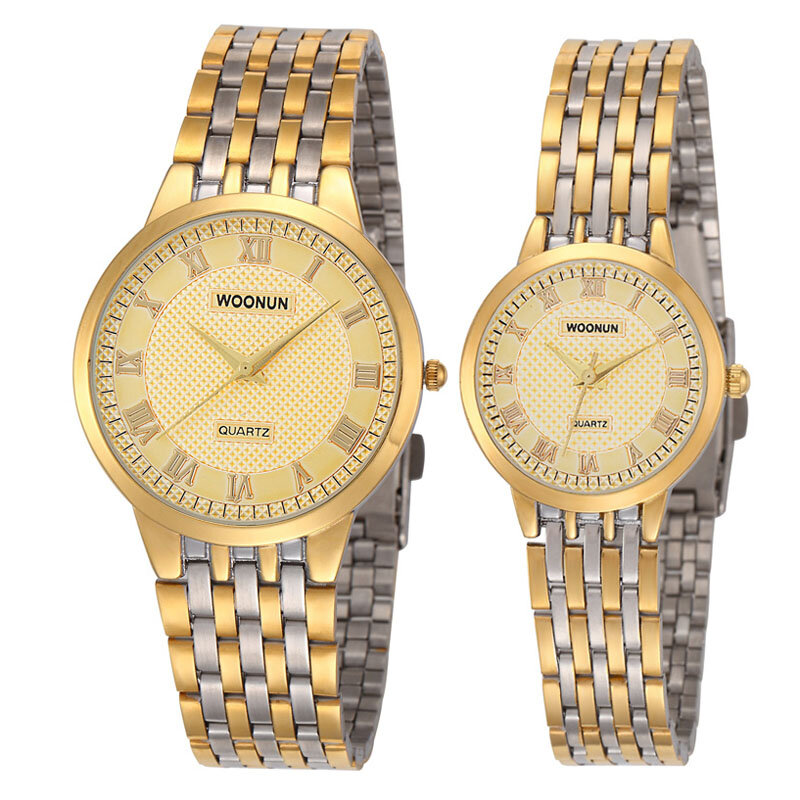 Nowe zegarki dla par luksusowe złote zegarki kobiety mężczyźni miłośników zegarek ze stali nierdzewnej zegarki kwarcowe reloj hombre reloj mujer