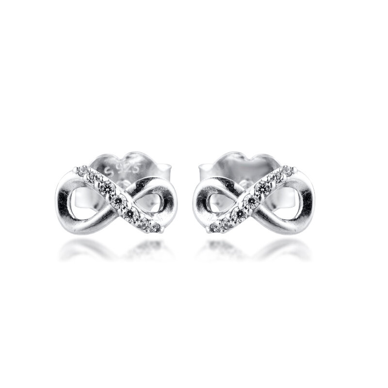 100% 925 Sterling Silver Jewelry Sparkling Infinity Stud Earrings Free Shipping