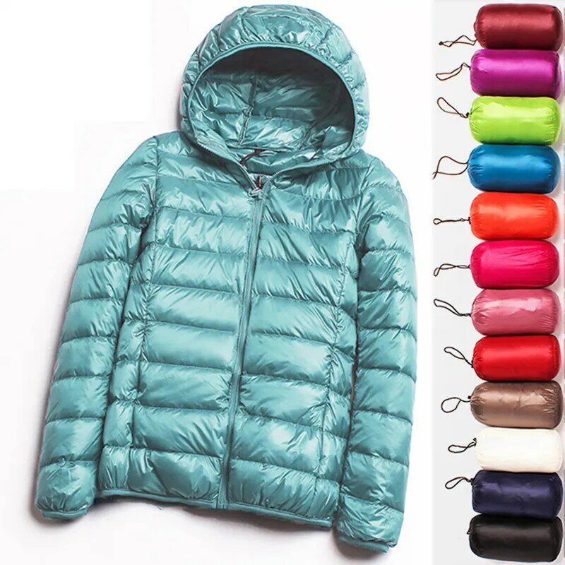 90% 초경량 플러스 사이즈 얇은 다운 재킷, 슬림 숏 후드, 따뜻한 화이트 덕 다운 코트, 여성 아우터, 2020 가을 겨울