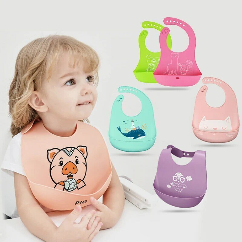 New Baby Bib Adjustable Different styles Animal Picture Waterproof Saliva Dripping Bib Soft Edible Silicone As For Kids Gift