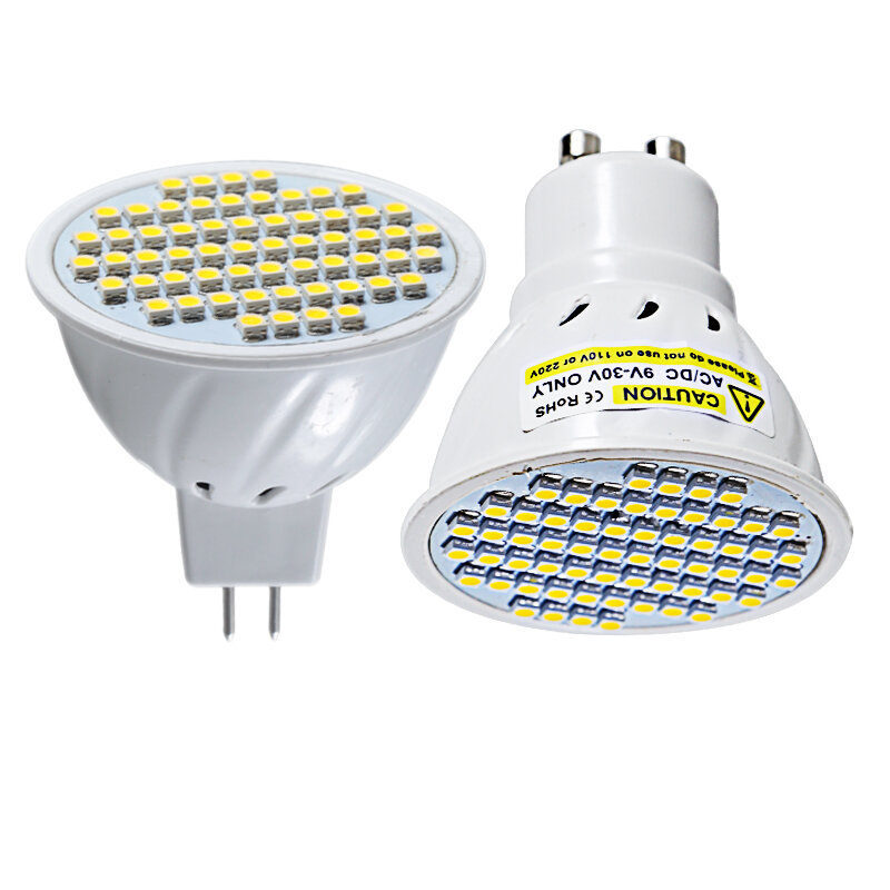 2 pçs ampola led spotlight mr16 gu10 3w baixa tensão luzes de ponto de plástico ac dc 12 24 v volt lâmpada gu 10 branco quente 12v 24 v teto
