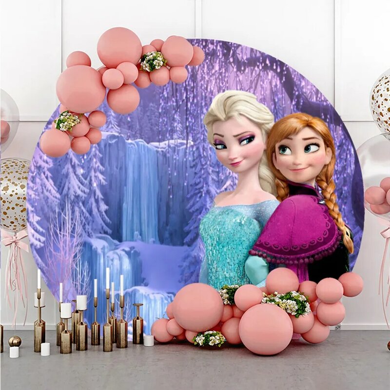 Disney Frozen Party Round Backdrops Fotografia, Anna Elsa Poster, Fundos de festa, Decorações de parede, Baby Birthday Supplies
