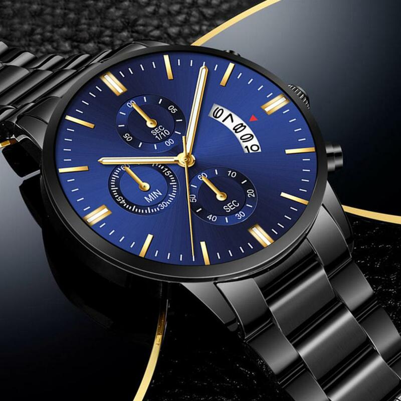 Nueva de moda Simple casuales de los hombres de negocios correa de acero hebilla fecha cuarzo analógico reloj de pulsera