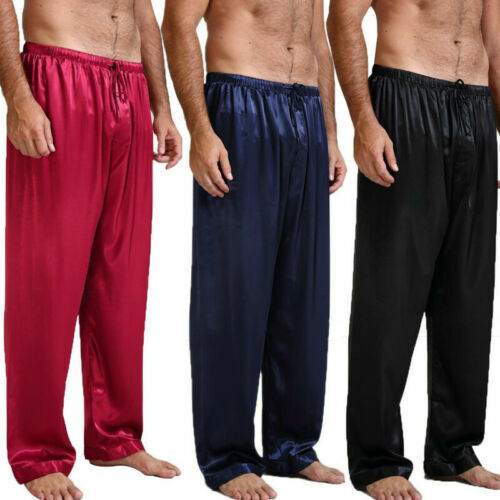 Pijama de seda satinada para hombre, pantalón largo, holgado, informal, para Pilates, para dormir