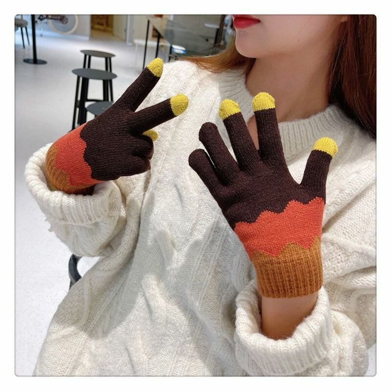 Knitted Fabric Riding Touch Screen Full Finger Cotton Mittens Cold Proof Winter Gloves
