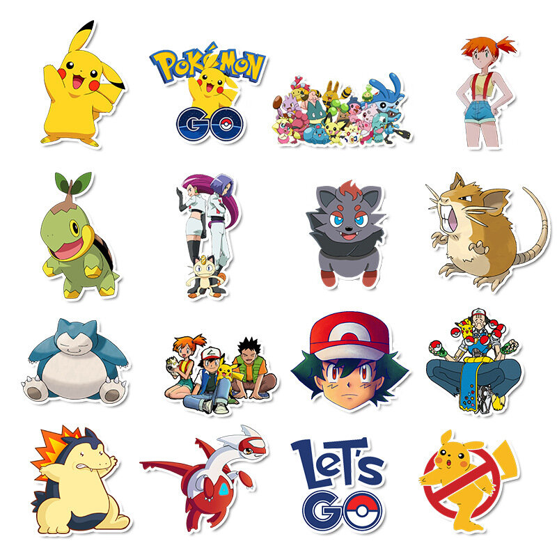 50pcs/set Game Pokemon Go Stickers Cosplay Prop Accessories Pikachu PVC Decal Waterproof Cartoon Collect Sticker