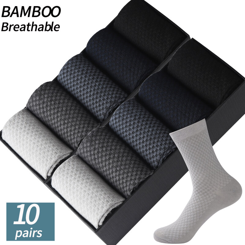 Alta qualidade 10 par/lote meias de fibra de bambu masculino compressão meias longas preto negócio casual masculino grande tamanho 38-45