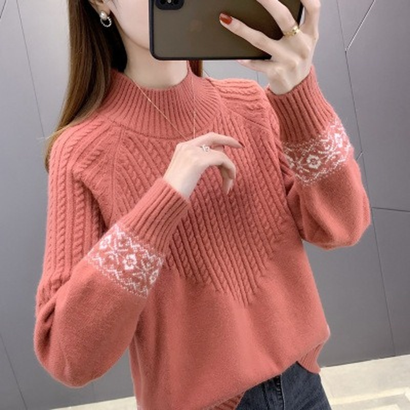 2023 Fashion New Autumn And Winter Loose Pullover Jacket With Half High Collar Western Twist Striped Knitted Sweater All-match