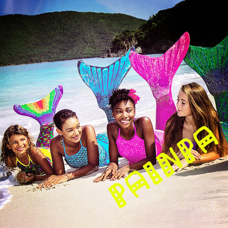 Bikini de playa para adultos y niños, Cosplay de cola de sirena, bañador, 1/2 Uds., Flippers, traje de baño, ropa de baño