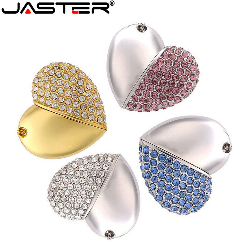 JASTER-Metal Cristal Memory Stick, Amor Coração USB Flash Drive, Pedra preciosa Pen Drive, Pendrive Especial, 64GB, 16GB, 32GB