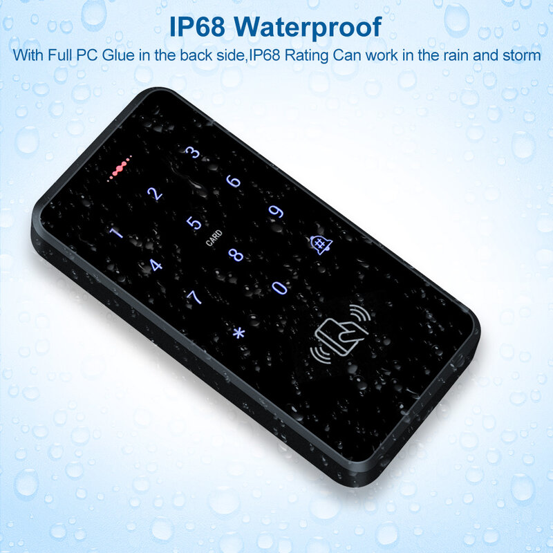 IP68 À Prova D' Água Teclado RFID, Toque Sistema de Controle de Acesso, Rainproof Card Reader, 10Pcs Keyfobs, WG26, 34, 125KHz, ao ar livre