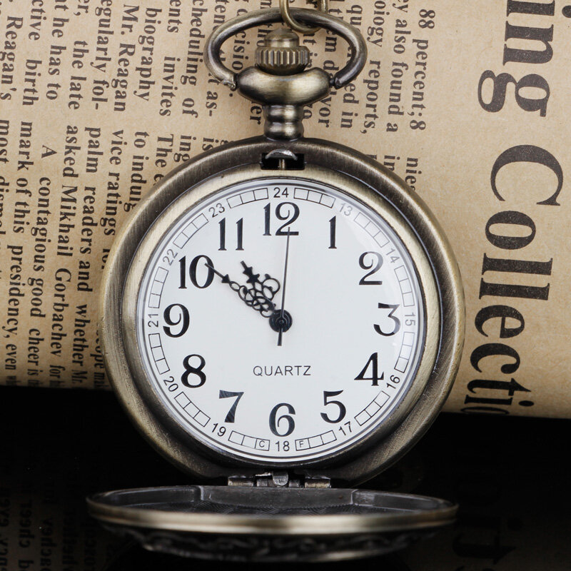 นาฬิกาควอทซ์ลายมังกรบรอนซ์จีนคลาสสิกพร้อมโซ่สร้อยคอจี้ย้อนยุคของขวัญนาฬิกา