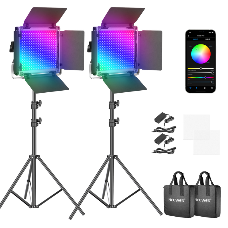 Neewer PRO RGB Lampu Video Led dengan Kontrol Aplikasi, 50W untuk Bermain Game, Streaming,Youtube, Penyiaran, Fotografi