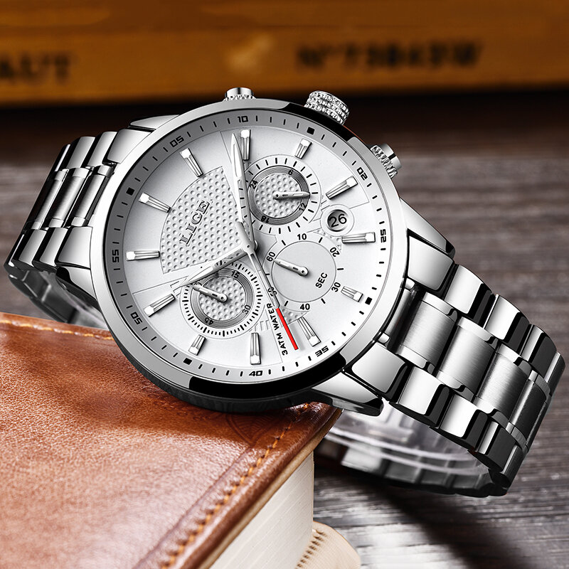 Wielofunkcyjne męskie zegarki LIGE Top marka luksusowy zegarek kwarcowy na co dzień mężczyźni Sport wodoodporny zegar srebrne zegarki Relogio Masculino