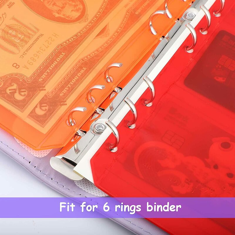 Colorido Notebook Binder Pocket, bolsa com zíper, impermeável, PVC, saco de folhas soltas, envelope de dinheiro do orçamento, Bill Holder, 6 buracos, novo, A6