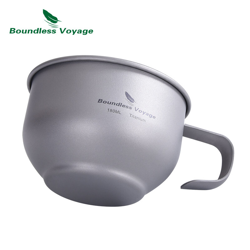 Boundless Voyage 180ml Titanium Coffee Cup with Handle Camping Picnic Water Wine Tea Mug Portable Single-layer Tableware Ti3086D