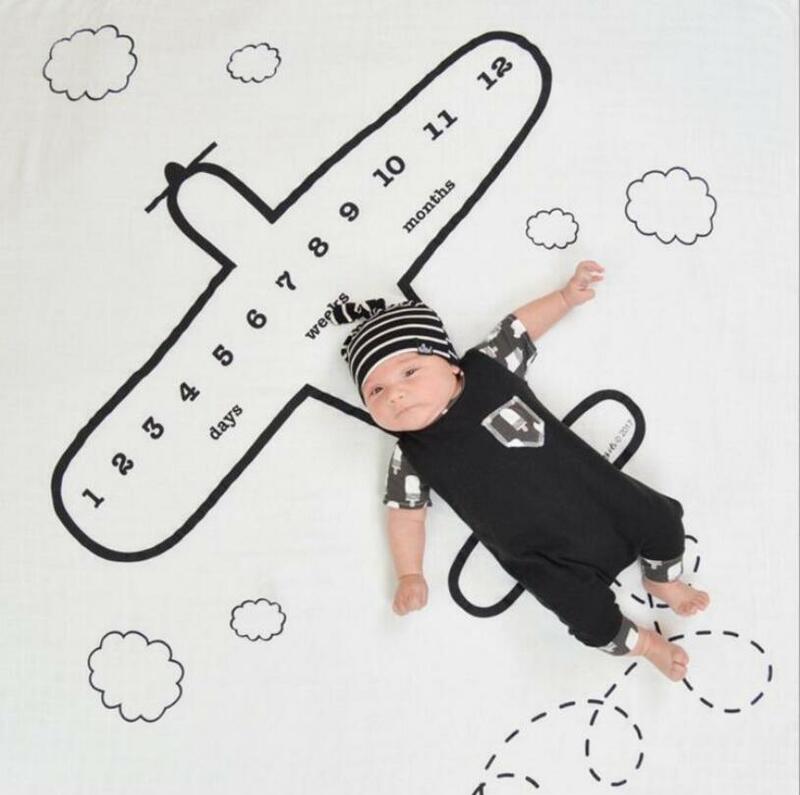 รูปแบบการ์ตูนเด็กทารกผ้าห่ม Milestone Photo Props พื้นหลังฉากหลังเล่นเสื่อผ้าปฏิทินอุปกรณ์เสริม