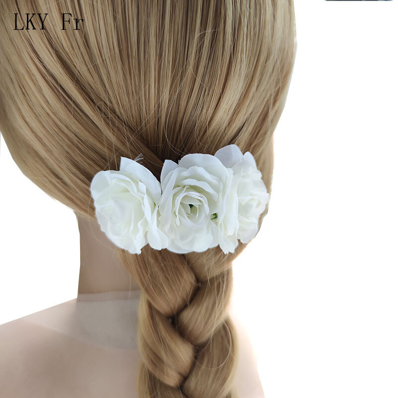 LKY Fr เจ้าสาว Headwear ดอกไม้ผมดอกไม้หวีอุปกรณ์จัดงานแต่งงานสีขาวผ้าไหมกุหลาบเจ้าสาว Hairpins เจ้าสาวผู้หญิง Headdress