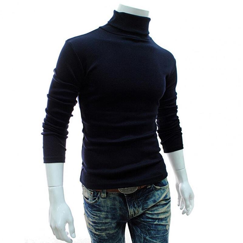 Plus Size Pullover lavorato a maglia uomo felpa Top dolcevita inverno elastico sottile maglione maglieria autunno