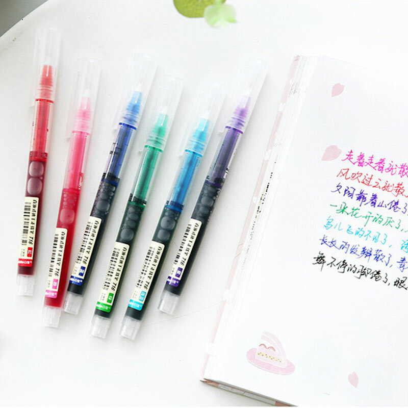 7pcs/Set colourful Straight Liquid Gel Pen Artistic Font Creative Neuter Pen For Business School Student Office Supplies