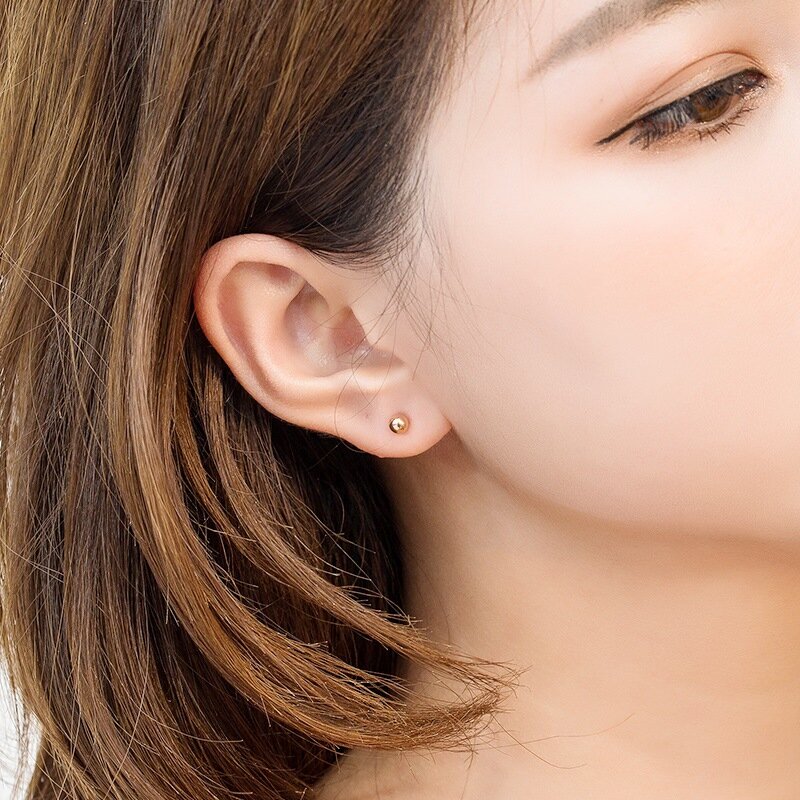 316L Anting-Anting Kancing Telinga Baja Tahan Karat untuk Wanita Pria Perhiasan Warna Emas Bola Dia Perhiasan Mode