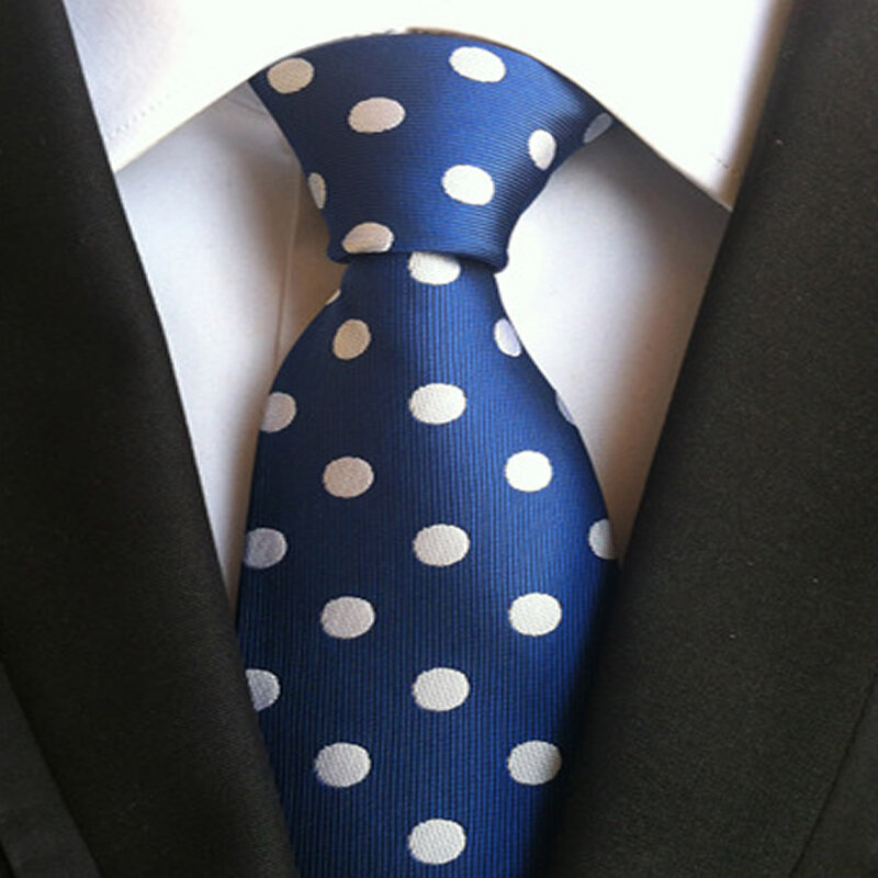 Moda męska Wedding Party krawat klasyczne Polka Dot 100% krawat jedwabny granatowy czerwony żakard tkane 8CM krawat dla mężczyzn