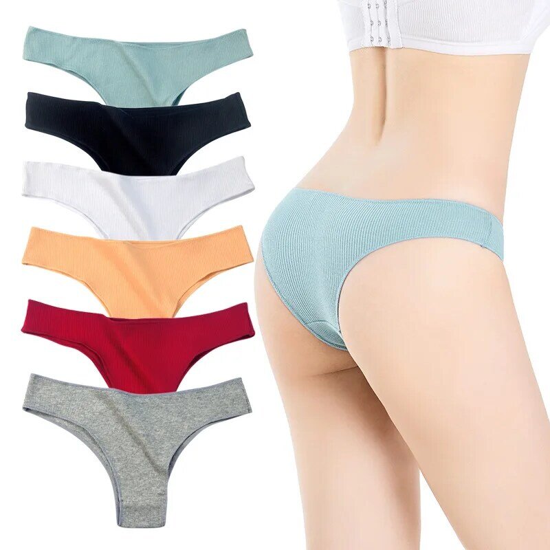 3PCS Women Thongs Brazilian Panties Cotton Underwear Soild Color Female Underpants Low-rise Pantys M-XL Seamless Briefs Lingerie