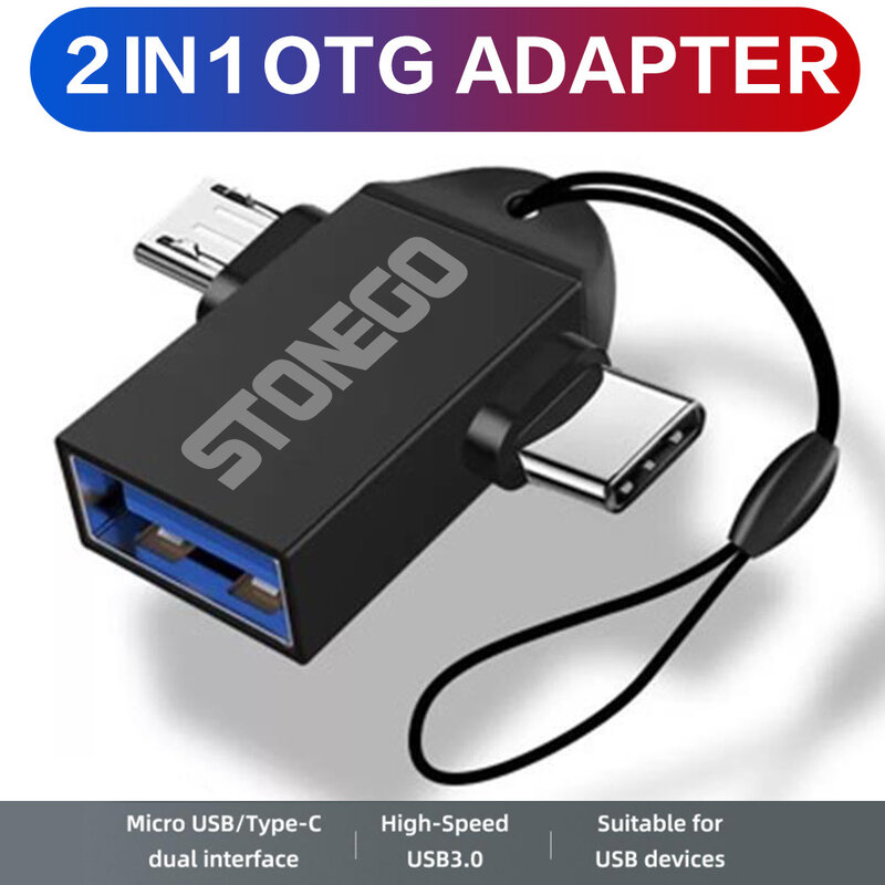STONEGO-adaptador OTG 2 en 1, convertidor USB 3,0 hembra a Micro USB macho y conector USB C macho, aleación de aluminio