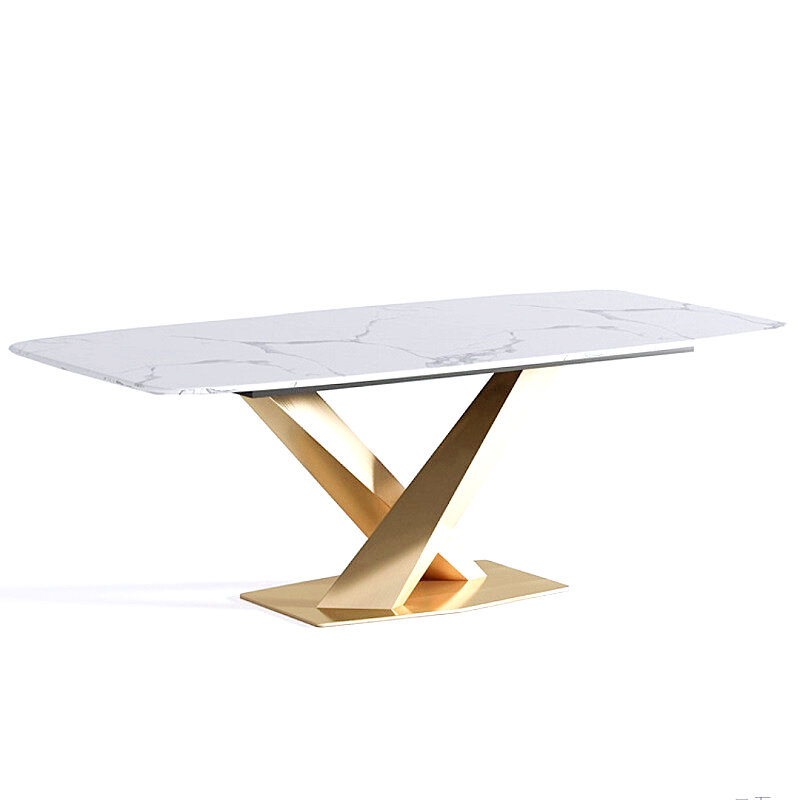 U-BEST novo retangular italiano tampo de mármore e perna metal mesa marmore mesa jantar conjunto