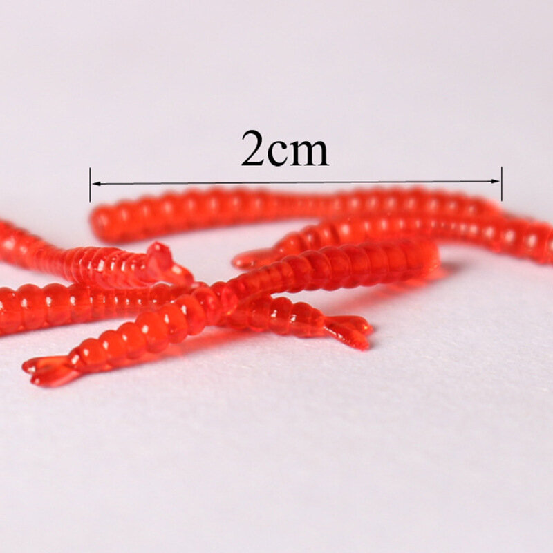 50 pz/lotto realistico verme rosso esca morbida odore gamberetti odore artificiale Silicone richiamo di pesca basso 2cm simulazione lombrico Takcle