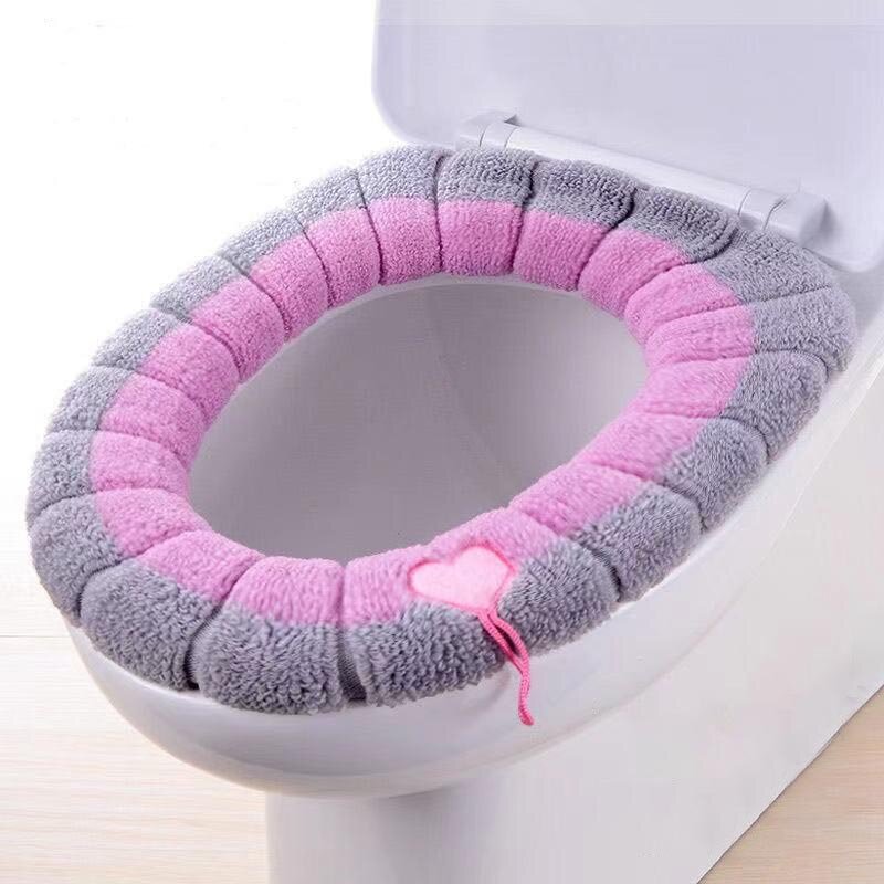 Inverno quente tampa de assento do banheiro tapete toalete almofada com alça mais grosso macio lavável closestool acessórios mais quentes