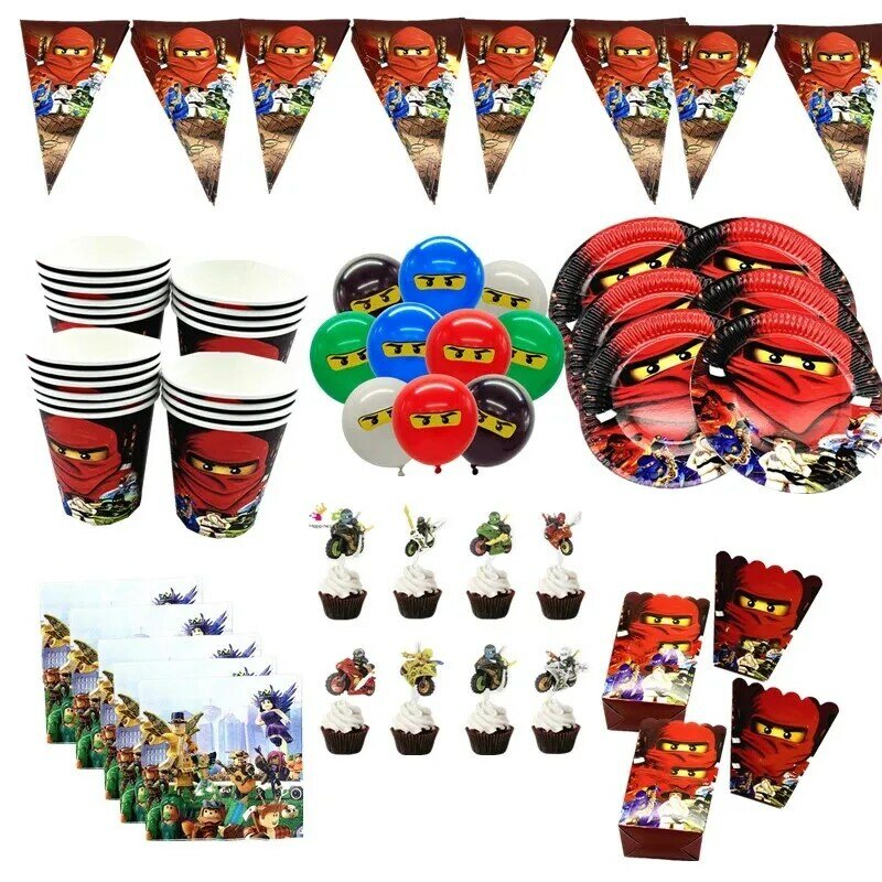 82 Stks/partij Ninja Thema Partij Decoratie Servies Papier Cups Platen Hoeden Baby Shower Banner Kids Verjaardagsfeestje Supplies
