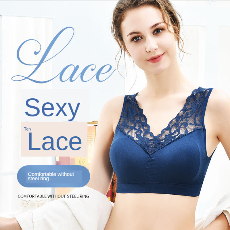 (35-100kg) Sexy Lace Free Wire Underwear Women Push Up Bra with Pad Kpop Fashion Cozy Chest Wrap Undies Lingerie Female Crop Top