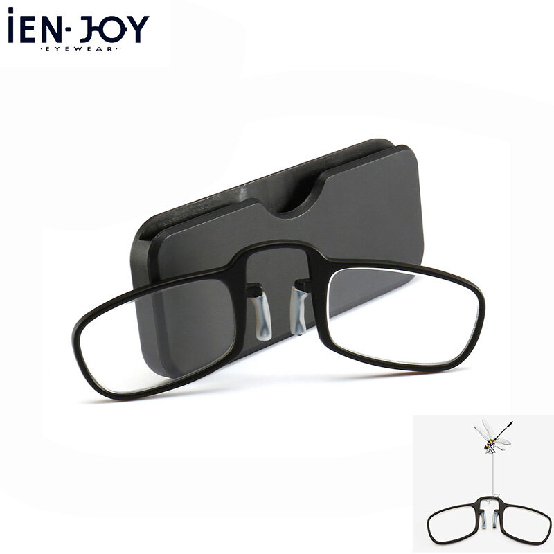 IENJOY мини Портативный, футляр, очки для чтения Для мужчин Для женщин светильник Нескользящие зажим для носа пресбиопии с Чехол пенсне оптика