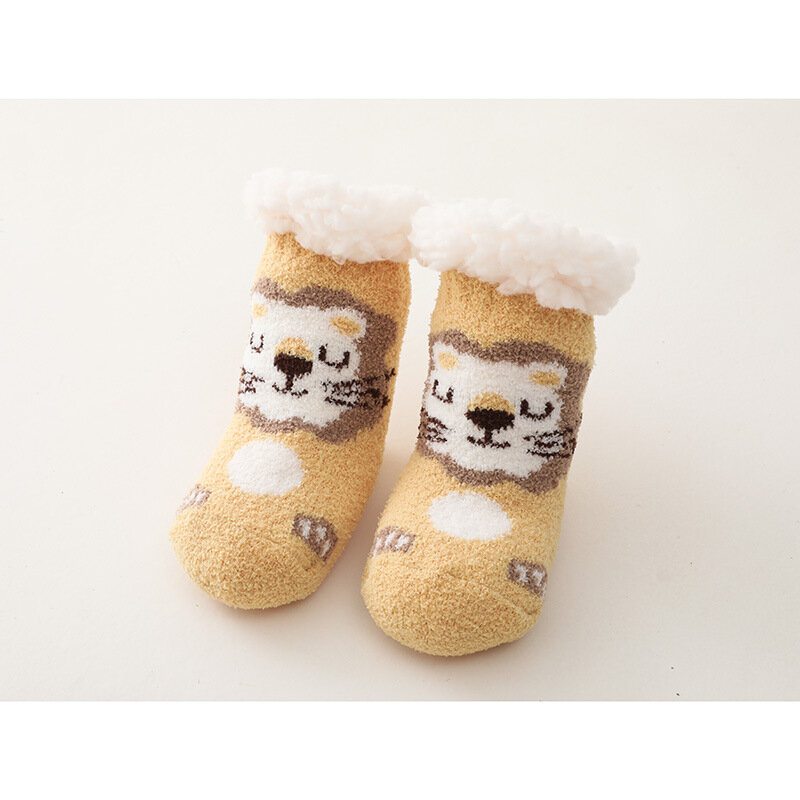 Детские зимние хлопковые носки с мультипликационным рисунком, рождественские, плотные теплые носки, для новорожденных, милые, вельветовые, Нескользящие, детские носки, От 0 до 4 лет
