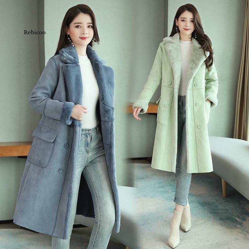 양털 코트 루즈핏 모피 면 자켓 롱 사슴 스웨이드 의류 여성용, 한국 패션, 신제품, 겨울