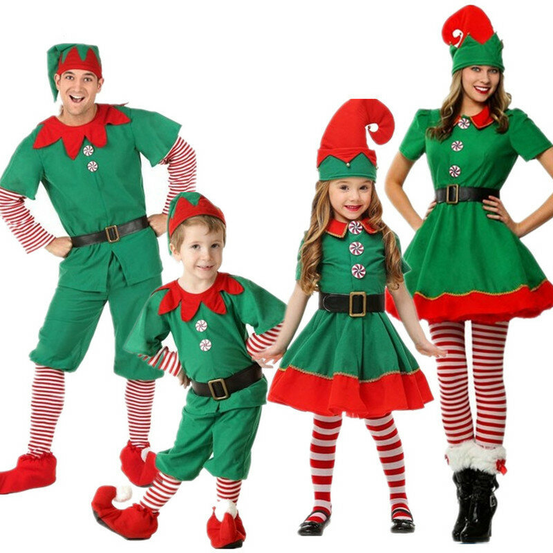2019  Kids  green Elf christmas Costume Festival Santa Clause for Girls New Year chilren clothing Fancy Dress Xmas Party Dress