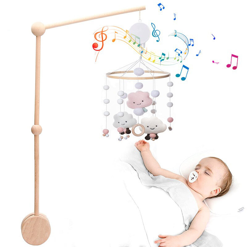1Set Mainan Kerincingan Ponsel Bel Tempat Tidur Bayi untuk Bayi 0-12 Bulan Ponsel Kayu Di Tempat Tidur Kotak Musik Baru Lahir Mainan Gantung Item Bayi