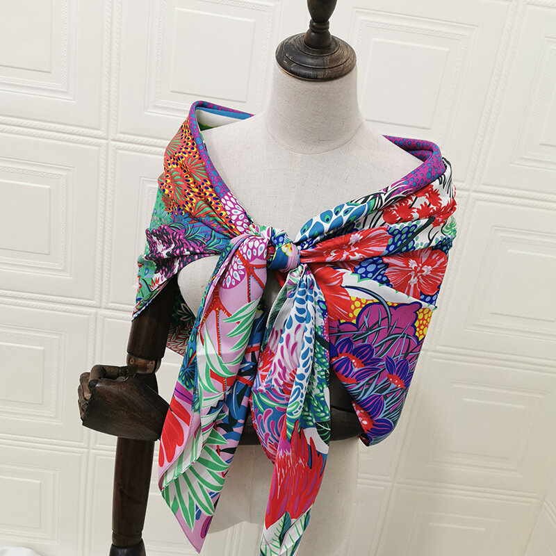 Платок женский шелковый с принтом, квадратный, украшение для шарфа