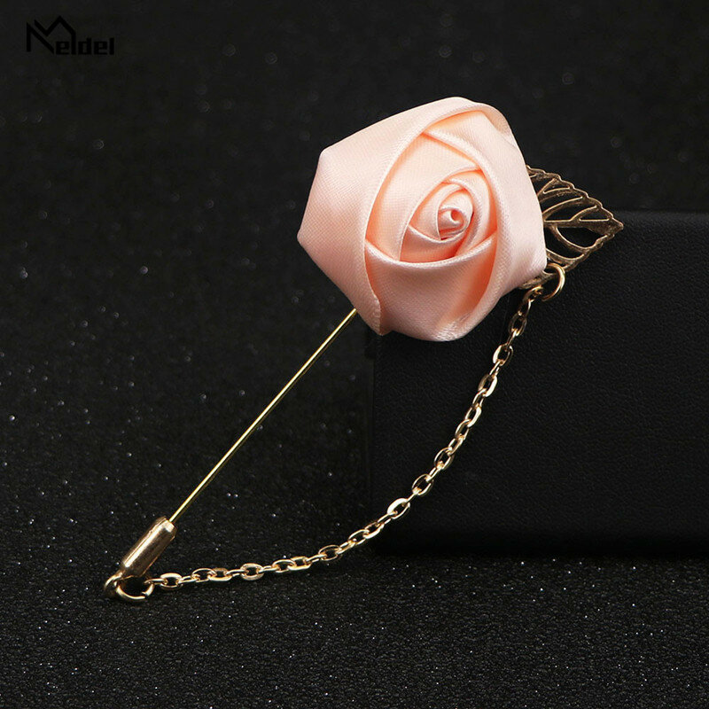 Meldel Boutonniere Wedding Corsage Pin Flowers Silk Roses Gold Leaves Boutonniere Men Mariage Wedding Corsages and Boutonnieres