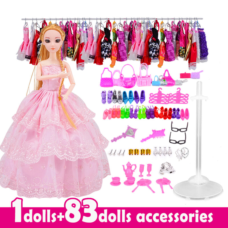 Boneca com 83 acessórios diy, brinquedos para vestir para meninas