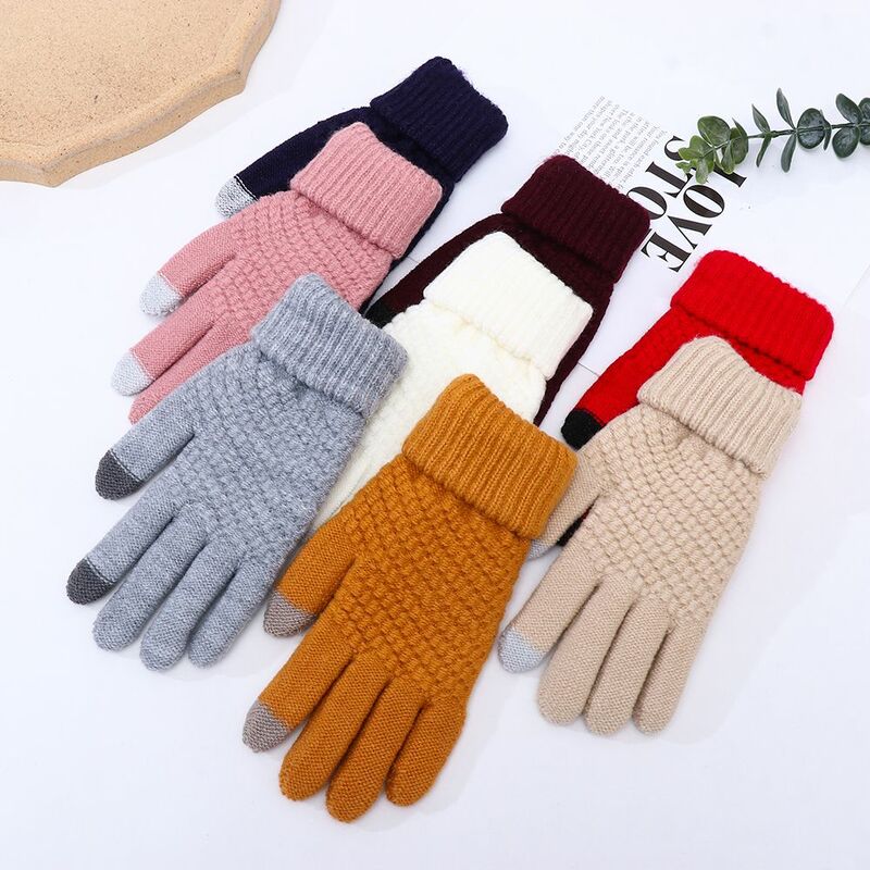 Imitation Cashmere Thicken Mittens Women Gloves Touch Screen Full Finger Knitted Wool Mittens