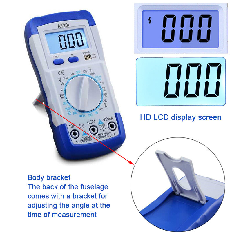 1PCS A830L LCD Digital Multimeter AC DC Voltage Diode Frequency Multitester Current Tester Luminous Display with Buzzer Function