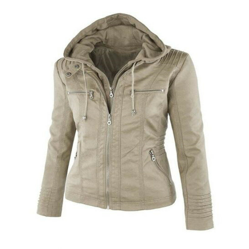Motorcycle jacket women zipper coat Turn Down Collor ladies outerwear imitation leather PU female jacket coat XS-7XL